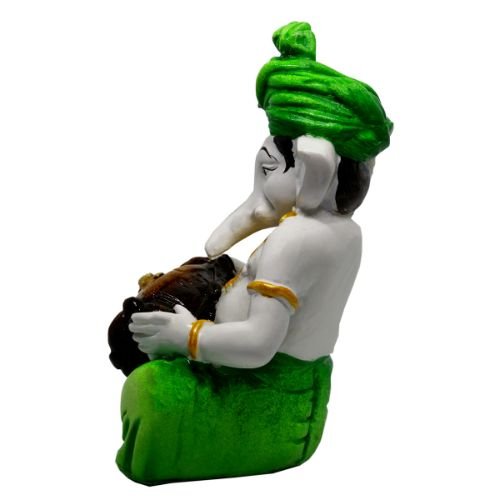 Lord Ganesha Idol Playing Dhol Best & Unique Design Green for Home Decor - Karigaari India Aesthetic Home Decor