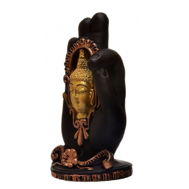 Handcrafted Ployresin Face On Hand Lord Buddha Black And Golden Colour Statue Showpiece Home Decor/Office Decor/Spiritual Gift - Karigaari India Aesthetic Home Decor