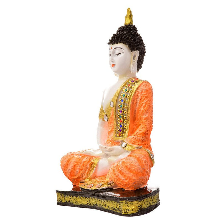 Handcrafted Ployresin Meditating Orange Colour Sitting Lord Buddha Statue Showpiece Home Decor/Office Decor/Spiritual Gift - Karigaari India Aesthetic Home Decor