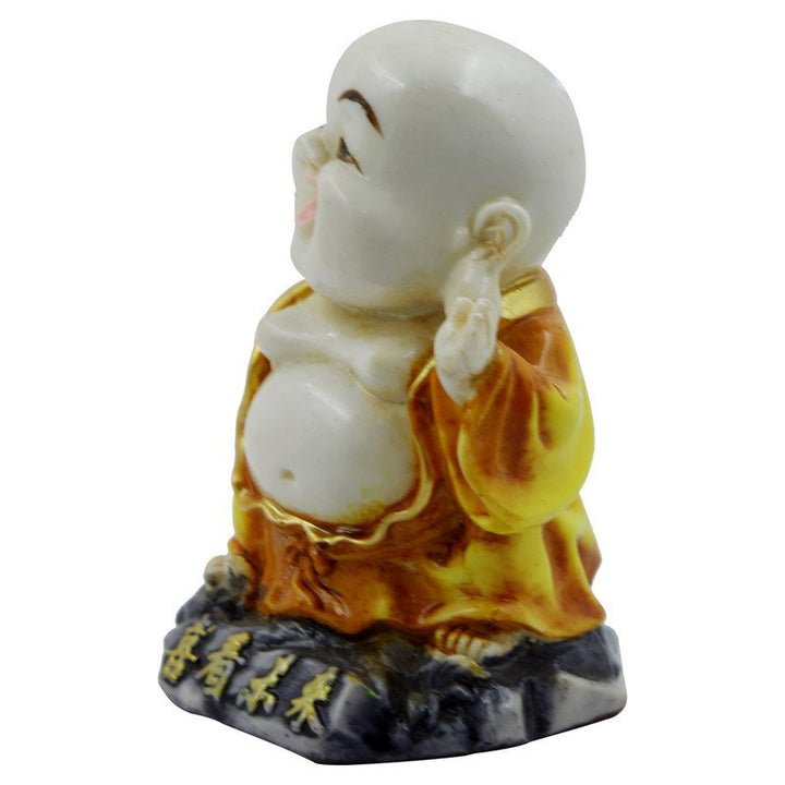 Handcrafted Ployresin Lord Buddha Laughing And Standing On Stone White And Yellow Statue Showpiece Home Decor/Office Decor/Spiritual Gift - Karigaari India Aesthetic Home Decor