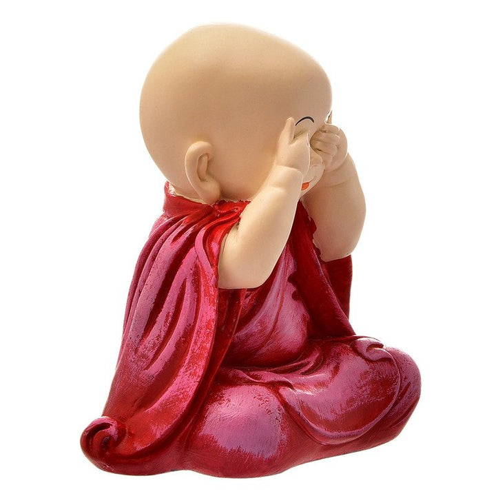 Handcrafted Ployresin Lord Buddha Sitting Statue Putting Fingers On Eyes Showpiece Home Decor/Office Decor/Spiritual Gift, Pink Colour - Karigaari India Aesthetic Home Decor