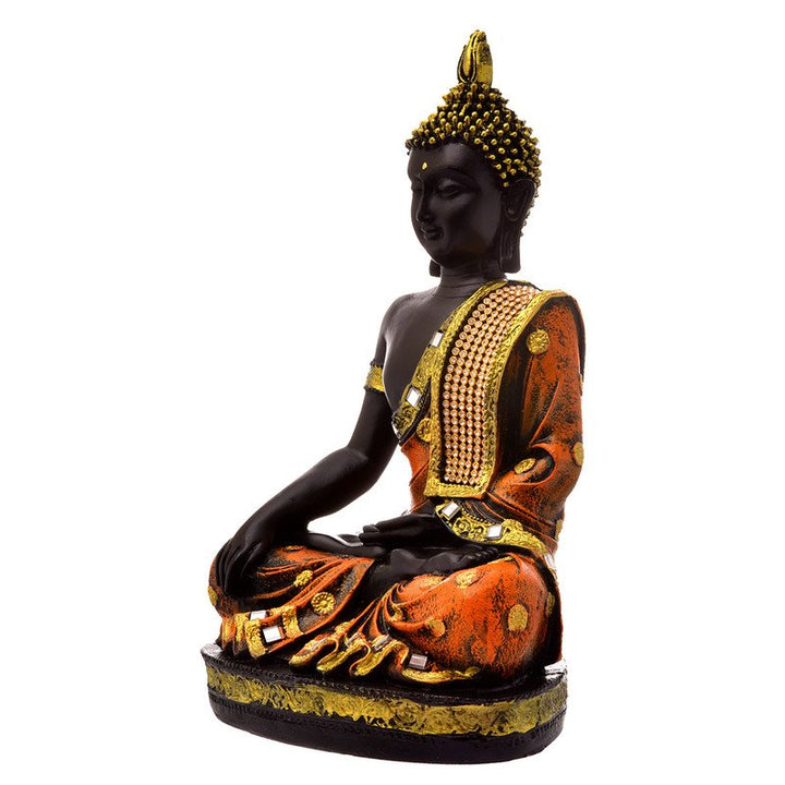 Handcrafted Ployresin Lord Buddha Multicolour Meditating Statue Sitting On Golden Colour Table Showpiece Home Decor/Office Decor/Spiritual Gift - Karigaari India Aesthetic Home Decor