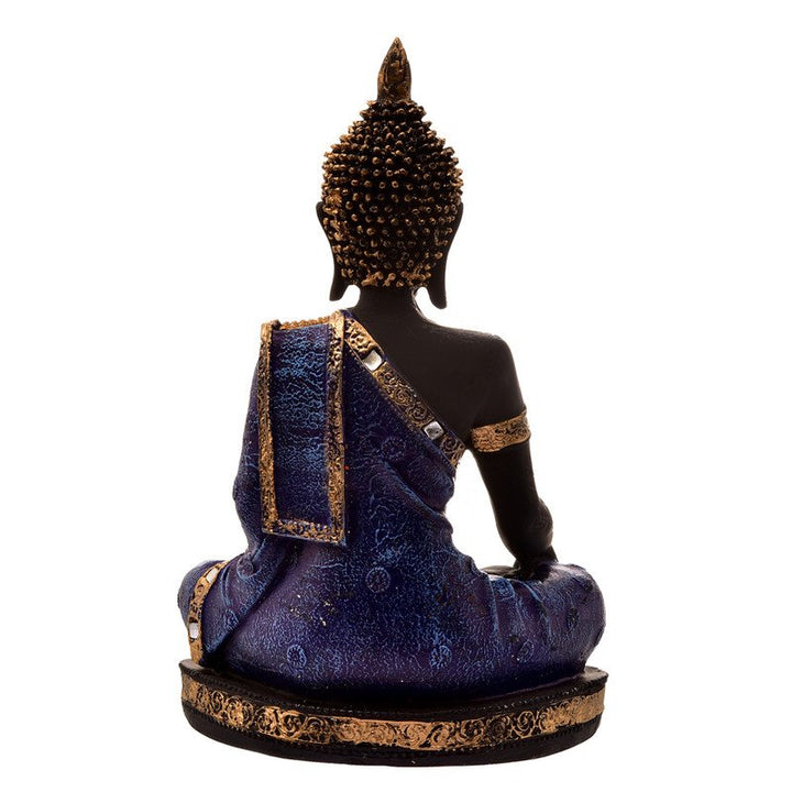 Handcrafted Ployresin Lord Buddha Meditating Statue Sitting On Golden Colour Table Showpiece Home Decor/Office Decor/Spiritual Gift, Black And Dark Purple Colour - Karigaari India Aesthetic Home Decor