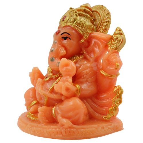 Lord Ganesha Sitting Idol Orange Colour for Home Decor - Karigaari India Aesthetic Home Decor