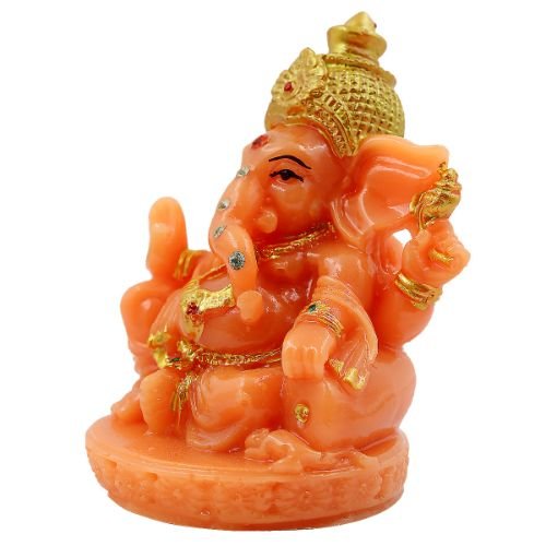 Lord Ganesha Sitting with One Leg Fold Orange Colour Idol for Home Decor - Karigaari India Aesthetic Home Decor