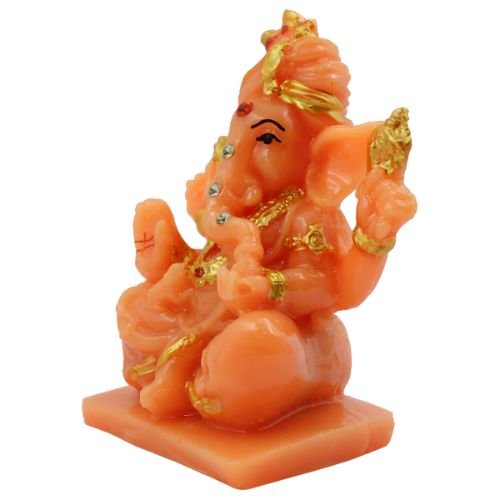 Lord Ganesha Wearing Paghadi And Sitting Orange Colour Idol for Home Decor - Karigaari India Aesthetic Home Decor