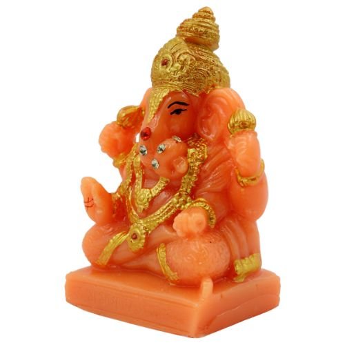 Lord Ganesha Sitting And Giving Blessing Orange Colour Idol for Home Decor - Karigaari India Aesthetic Home Decor