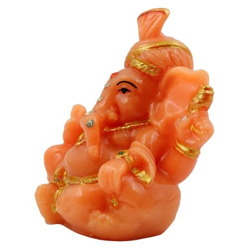 Lord Ganesha Wearing Paghadi And Sitting With One Leg Fold Orange Colour Idol for Home Decor - Karigaari India Aesthetic Home Decor