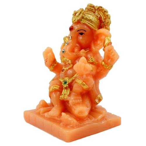Lord Ganesha sitting Unique Orange Colour Idol for Home Decor - Karigaari India Aesthetic Home Decor