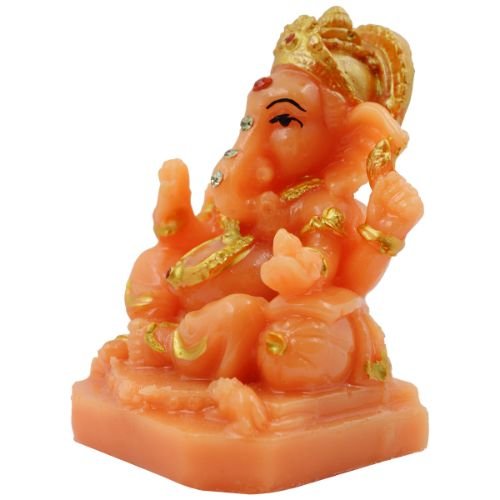 Small Lord Ganesha Wearing ornaments And Sitting Orange Colour Idol for Home Decor - Karigaari India Aesthetic Home Decor