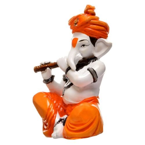 Unique Little Lord Ganesha Playing Flute Idol Orange Best for Home Decor - Karigaari India Aesthetic Home Decor