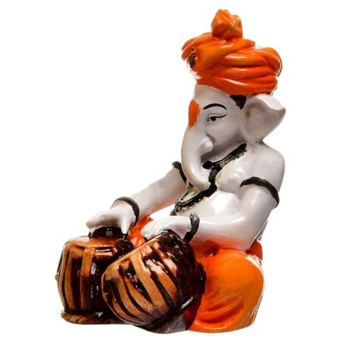 Unique Little Lord Ganesha Playing Tabla Idol Orange Best for Home Decor - Karigaari India Aesthetic Home Decor