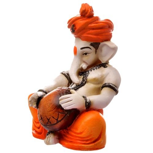 Little Lord Ganesha Idol Playing Instruments Best & Unique Design Orange for Home Decor - Karigaari India Aesthetic Home Decor