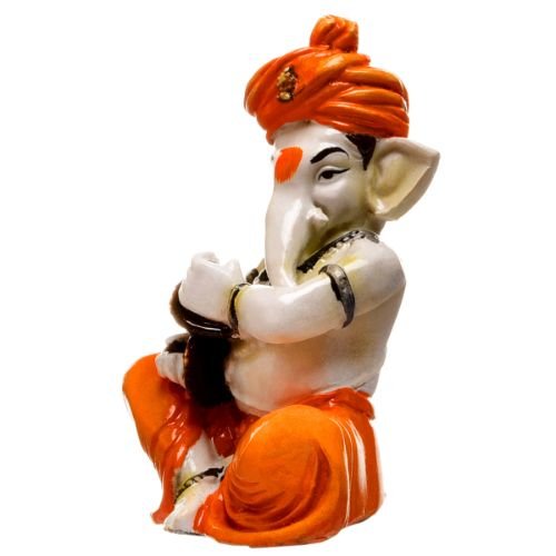 Unique Little Lord Ganesha Playing Manjira Idol Orange Best for Home Decor - Karigaari India Aesthetic Home Decor