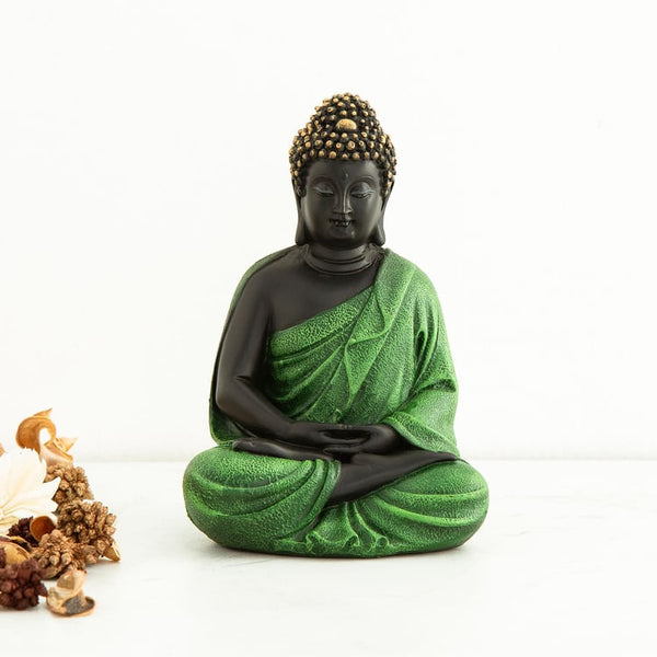 Serene Black & Green Meditating Buddha Statue  | Peaceful Zen Harmony Idol | Modern Spiritual Home Decor, Unique Mindfulness Gift & Yoga Studio Accent