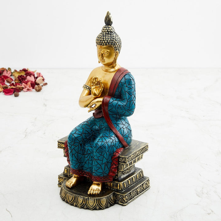 Blessing Buddha Murti | Resin Statue with Abhaya Mudra for Positive Energy - Karigaari India Aesthetic Home Decor