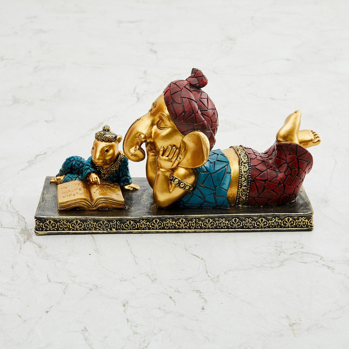 Ganesha & Mushak Reading Idol – Wisdom Meets Whimsy - Karigaari India Aesthetic Home Decor