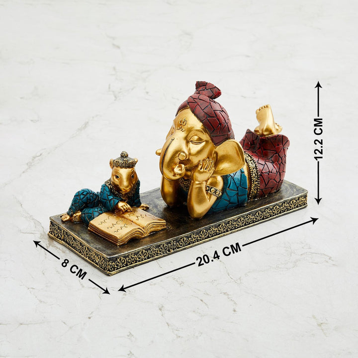 Ganesha & Mushak Reading Idol – Wisdom Meets Whimsy - Karigaari India Aesthetic Home Decor