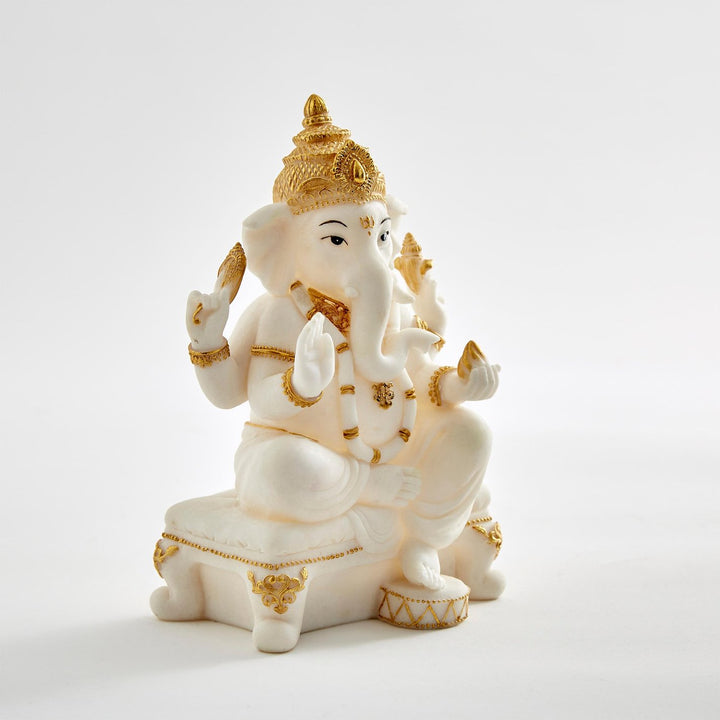 Elegant White & Gold Ganesh Idol Premium Resin Decorative Statue for Home, Office & Auspicious Gifting - Karigaari India Aesthetic Home Decor