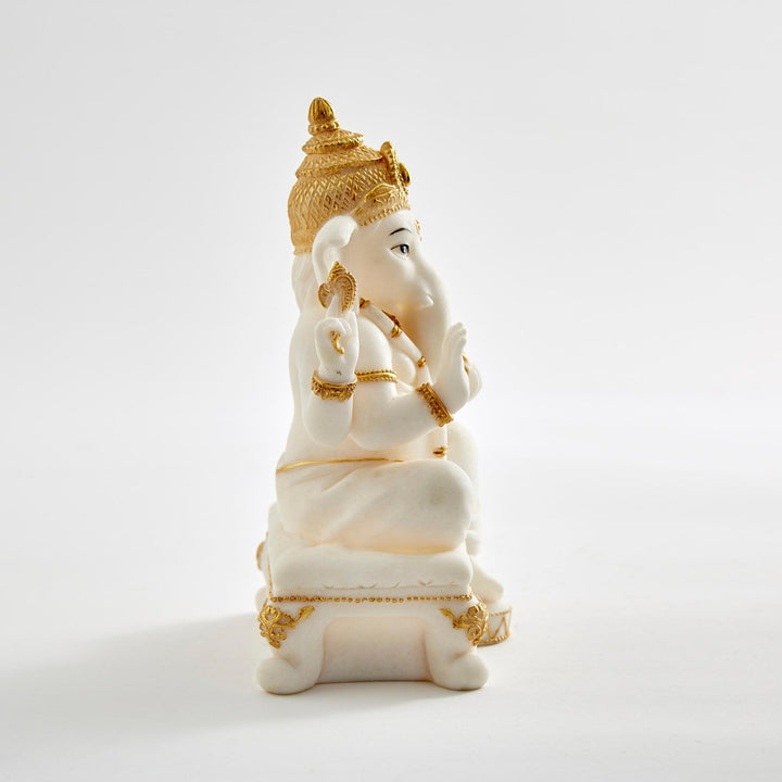 Elegant White & Gold Ganesh Idol Premium Resin Decorative Statue for Home, Office & Auspicious Gifting - Karigaari India Aesthetic Home Decor