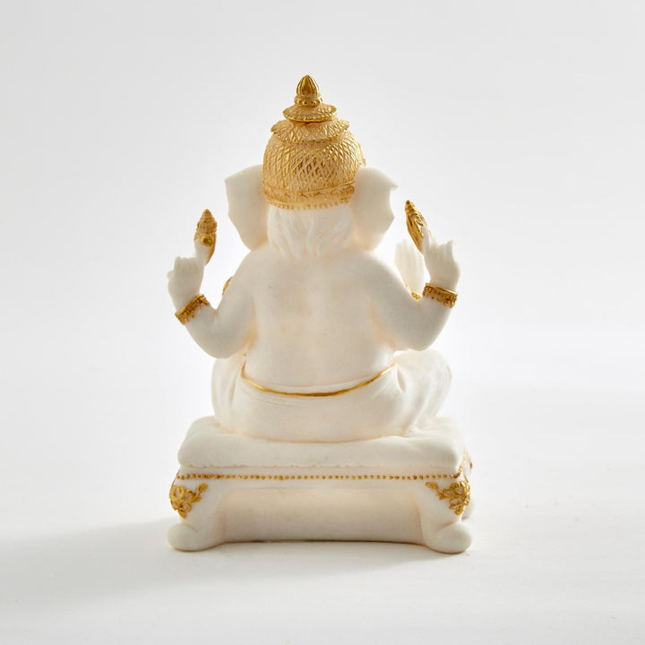 Elegant White & Gold Ganesh Idol Premium Resin Decorative Statue for Home, Office & Auspicious Gifting - Karigaari India Aesthetic Home Decor