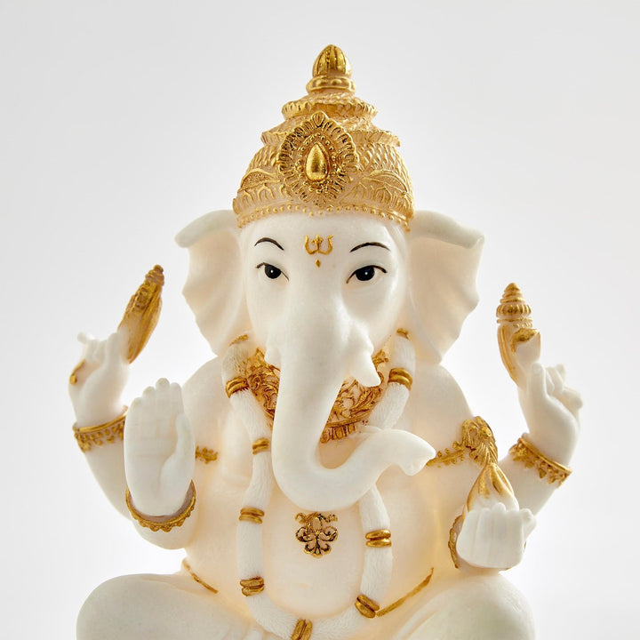 Elegant White & Gold Ganesh Idol Premium Resin Decorative Statue for Home, Office & Auspicious Gifting - Karigaari India Aesthetic Home Decor