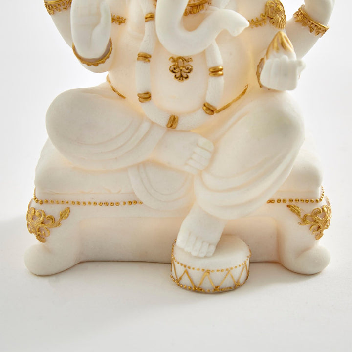 Elegant White & Gold Ganesh Idol Premium Resin Decorative Statue for Home, Office & Auspicious Gifting - Karigaari India Aesthetic Home Decor