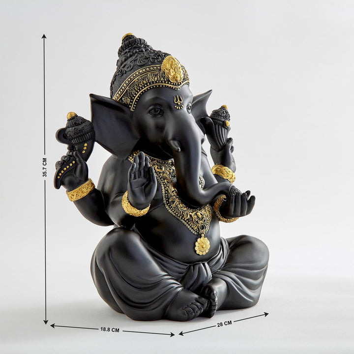 Matte Black Ganesha Idol Resin Ganpati Murti for Mandir, Living Room & Gifting - Karigaari India Aesthetic Home Decor