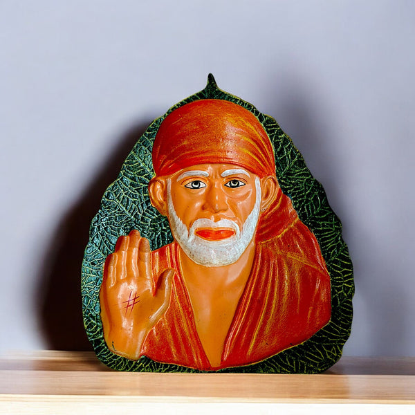 Sai Baba on Leaf Resin Idol | Spiritual Home Decor Showpiece for Pooja Room, Office & Gifting | Blessing Sai Baba Murti for Living Room & Mandir
