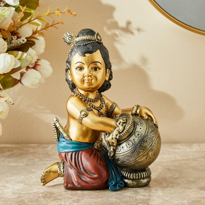 Krishna with Pot Figurine | Lord Krishna Makhan Chor Idol for Home Dec ...