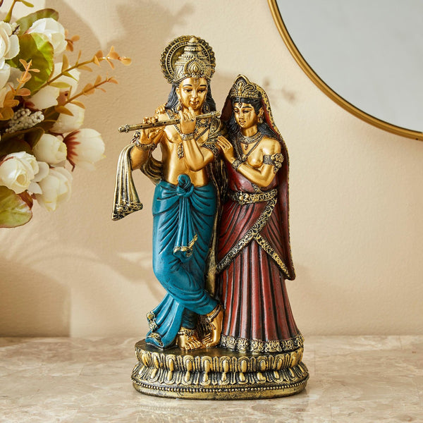 Exquisite Radha Krishna Statue with Flute | Divine Love Couple Idol for Eternal Harmony, Prosperity & Devotion | Vibrant Polyresin Home Temple Decor & Spiritual Gift