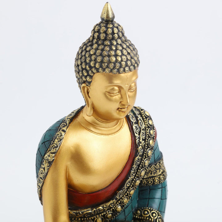 Buddha Statue on Ornate Lotus Base | Resin Idol for Meditation & Home Decor - Karigaari India Aesthetic Home Decor