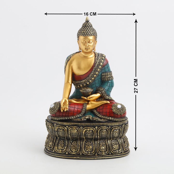 Buddha Statue on Ornate Lotus Base | Resin Idol for Meditation & Home Decor - Karigaari India Aesthetic Home Decor