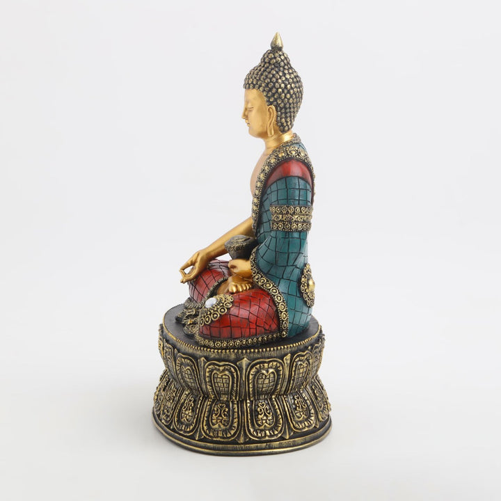 Buddha Statue on Ornate Lotus Base | Resin Idol for Meditation & Home Decor - Karigaari India Aesthetic Home Decor