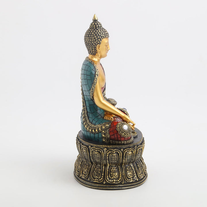 Buddha Statue on Ornate Lotus Base | Resin Idol for Meditation & Home Decor - Karigaari India Aesthetic Home Decor