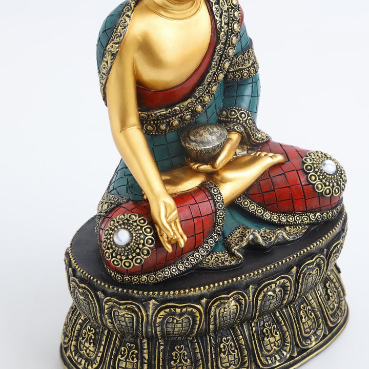 Buddha Statue on Ornate Lotus Base | Resin Idol for Meditation & Home Decor - Karigaari India Aesthetic Home Decor