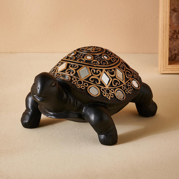 Black & Gold Decorative Resin Turtle Vastu Showpiece for Home Decor, Wealth & Good Luck