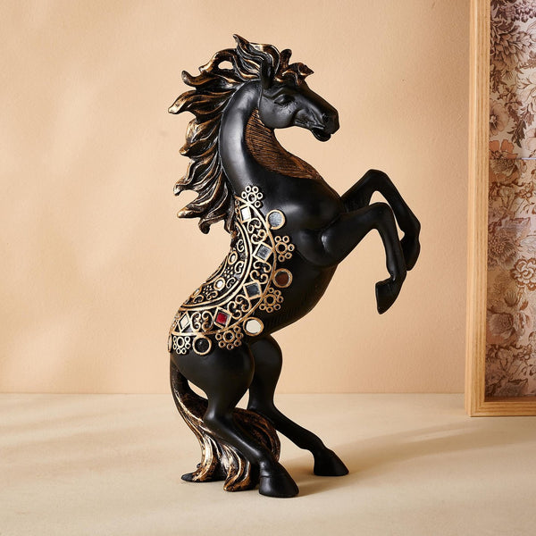 Majestic Rearing Black Horse Statue Decorative Resin Showpiece for Home, Office, and Vastu Success Symbol