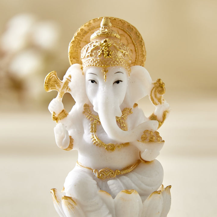 White Gold Ganesha Laxmi Resin Set - Karigaari India Aesthetic Home Decor