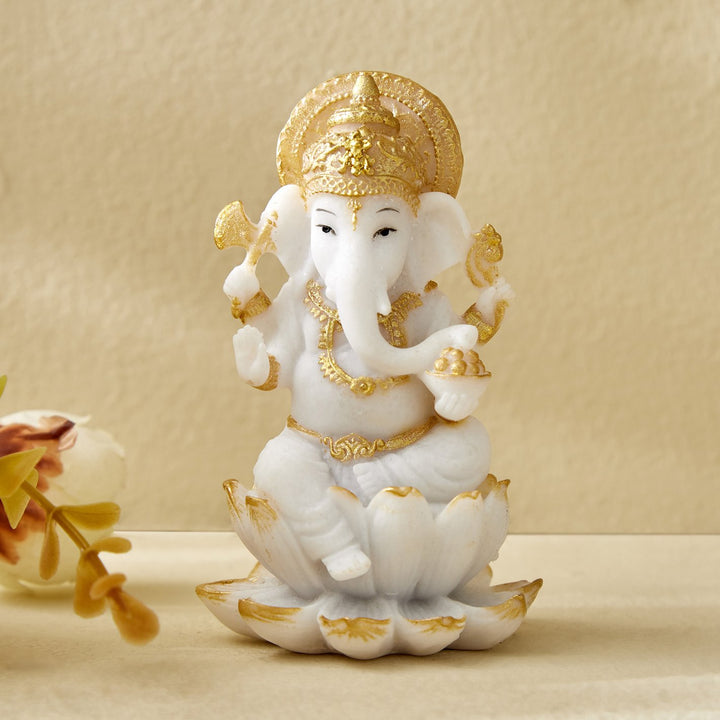 White Gold Ganesha Laxmi Resin Set - Karigaari India Aesthetic Home Decor