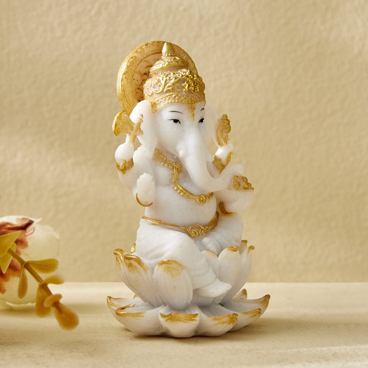 White Gold Ganesha Laxmi Resin Set - Karigaari India Aesthetic Home Decor