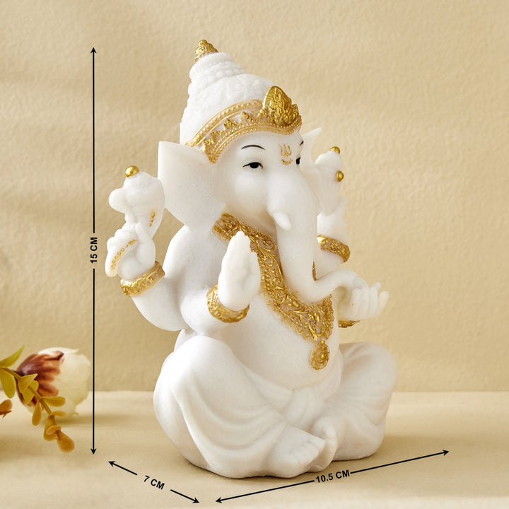 Decorative White Ganesha Figurine | Gold Accents, Resin Home Decor - Karigaari India Aesthetic Home Decor