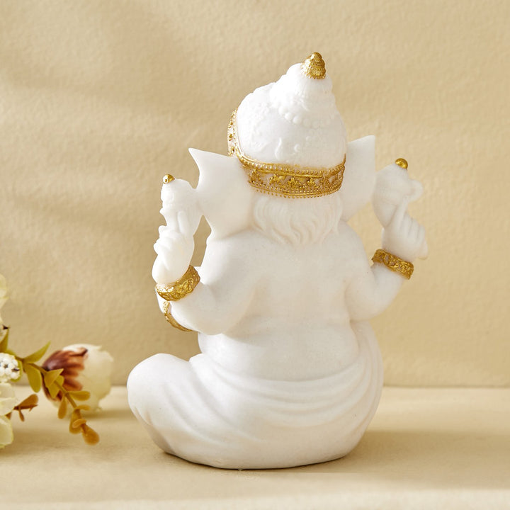 Decorative White Ganesha Figurine | Gold Accents, Resin Home Decor - Karigaari India Aesthetic Home Decor