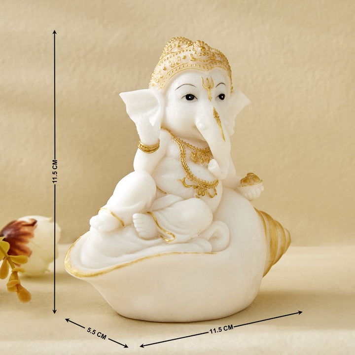 Auspicious Ganesha on Shell Statue | Symbol of Prosperity & New Beginnings - Karigaari India Aesthetic Home Decor