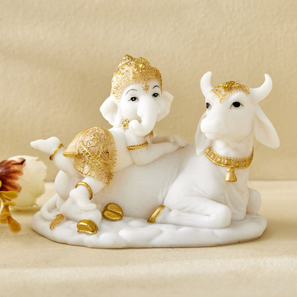 Ganesha on Nandi Cow Idol | Resin Home Decor Figurine-Symbol of Prosperity & Abundance