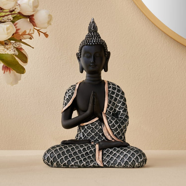 Exquisite Meditating Buddha Statue for Inner Peace & Serenity | Premium Black & Textured Silver/Bronze Resin Figurine for Zen Home Decor, Yoga Studio & Calming Spiritual Gift