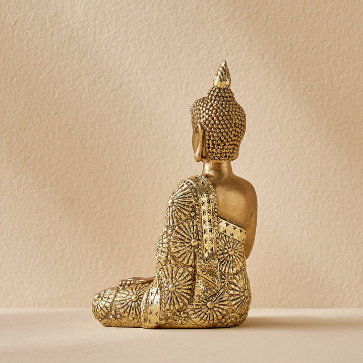 Antique Golden Buddha Statue for Home Decor | Resin Sitting Buddha Idol in Blessing Pose | Peaceful Spiritual Sculpture for Living Room & Office - Karigaari India Aesthetic Home Decor