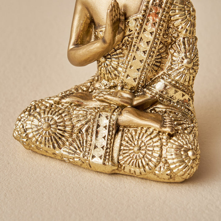 Antique Golden Buddha Statue for Home Decor | Resin Sitting Buddha Idol in Blessing Pose | Peaceful Spiritual Sculpture for Living Room & Office - Karigaari India Aesthetic Home Decor