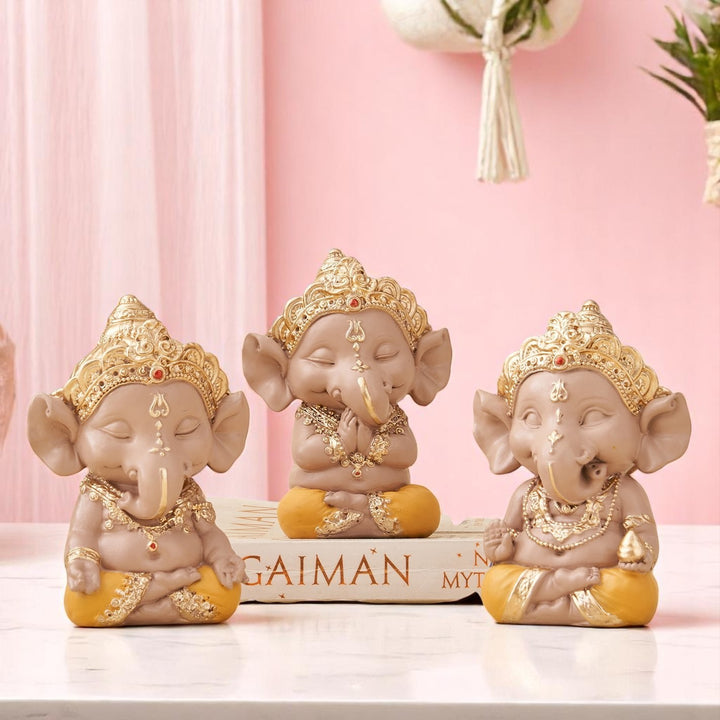 Ganesha Trio – A Whimsical Touch of Divinity for Your Space - Karigaari India Aesthetic Home Decor
