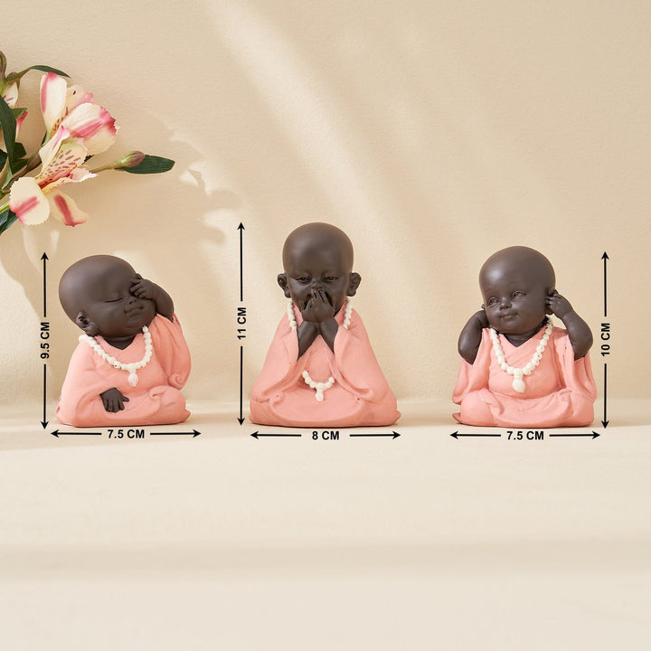 Corsica Set of 3 Polyresin Mini Monk Figurines - Karigaari India Aesthetic Home Decor